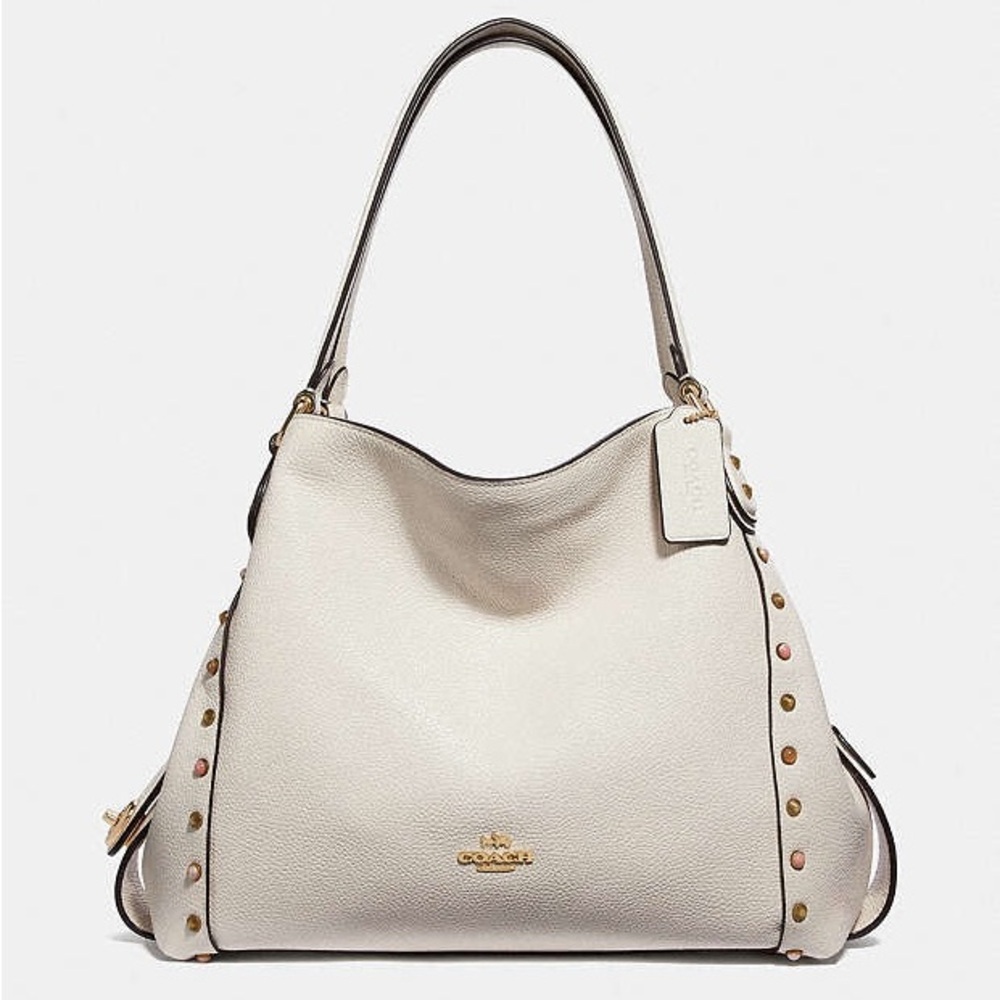 Coach Cream Leather Shoulder Bag with Multicolor Studs